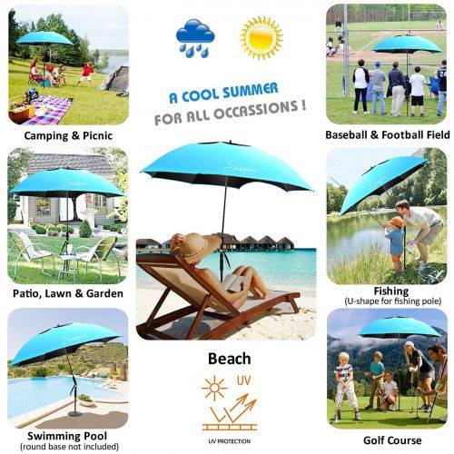  Sunphio Large Windproof Beach Umbrella, Sturdy and UV Protection, Portable Sun Shade Best for Camping, Picnic, Sand, Patio and More, 2 Metal Sand Anchor, 1 Big Carry Bag, 360 Tilt