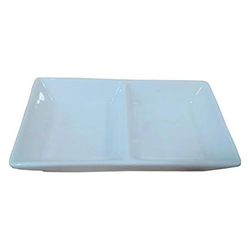  [아마존베스트]Sunrise Kitchen Supply Super White 2 Compartment Porcelain Divided Dish (12 Count) OT-5445