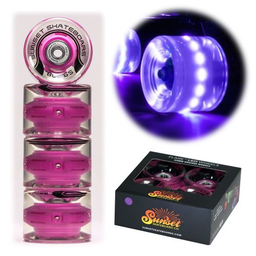  Sunset Skateboard Co. Sunset Skateboards Purple 59mm Cruiser LED Light-Up Wheels Set with ABEC-7 Carbon Steel Bearings (4-Pack)