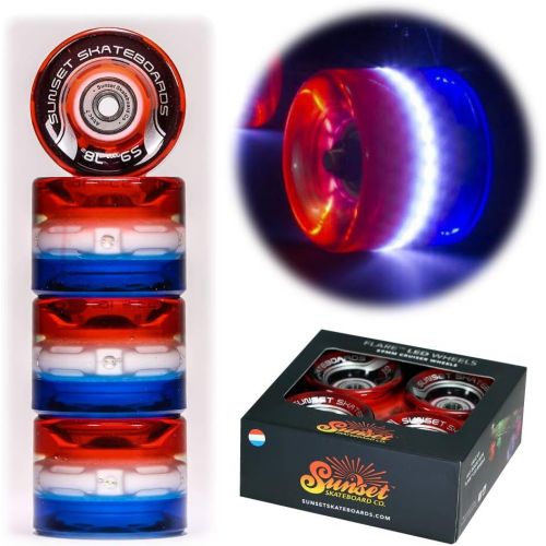  Sunset Skateboard Co. 59mm 78a LED Light-Up Cruiser Wheels (4-Pack) with ABEC-7 Carbon Steel Bearings for Glow-in-The-Dark, All Ages & Skill Levels Skating Fun with No Batteries Re