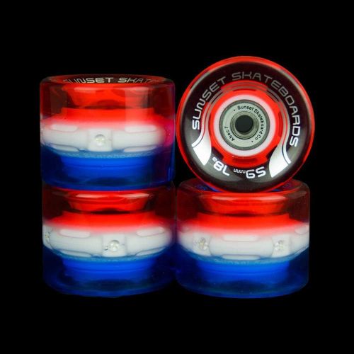  Sunset Skateboard Co. 59mm 78a LED Light-Up Cruiser Wheels (4-Pack) with ABEC-7 Carbon Steel Bearings for Glow-in-The-Dark, All Ages & Skill Levels Skating Fun with No Batteries Re