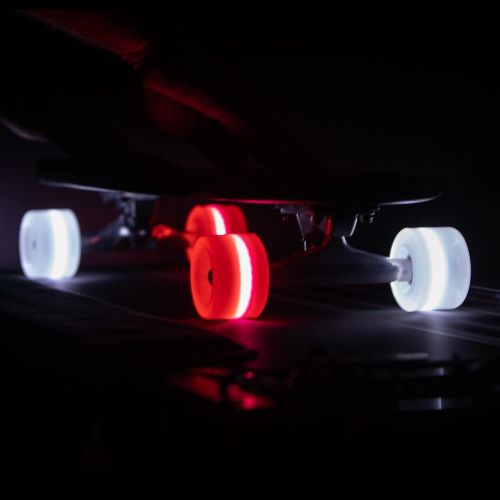  Sunset Skateboard Co. 65mm 78a LED Longboard Wheels Bundle (2 Red, 2 White) with ABEC-7 Carbon Steel Bearings for Glow-in-The-Dark, All Ages & Skill Levels Skating Fun with No Batt