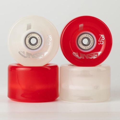  Sunset Skateboard Co. 65mm 78a LED Longboard Wheels Bundle (2 Red, 2 White) with ABEC-7 Carbon Steel Bearings for Glow-in-The-Dark, All Ages & Skill Levels Skating Fun with No Batt