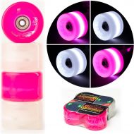 Sunset Skateboard Co. 65mm 78a LED Longboard Wheels Bundle (2 Pink, 2 White) with ABEC-7 Carbon Steel Bearings for Glow-in-The-Dark, All Ages & Skill Levels Skating Fun with No Bat