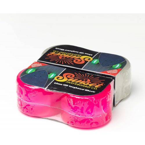  Sunset Skateboard Co. 65mm 78a LED Longboard Wheels Bundle (2 Pink, 2 White) with ABEC-7 Carbon Steel Bearings for Glow-in-The-Dark, All Ages & Skill Levels Skating Fun with No Bat