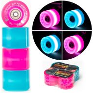 Sunset Skateboard Co. 59mm 78a Cruiser Wheels Bundle (2 Pink, 2 Aqua) with ABEC-7 Carbon Steel Bearings for Glow-in-The-Dark, All Ages & Skill Levels Skating Fun with No Batteries