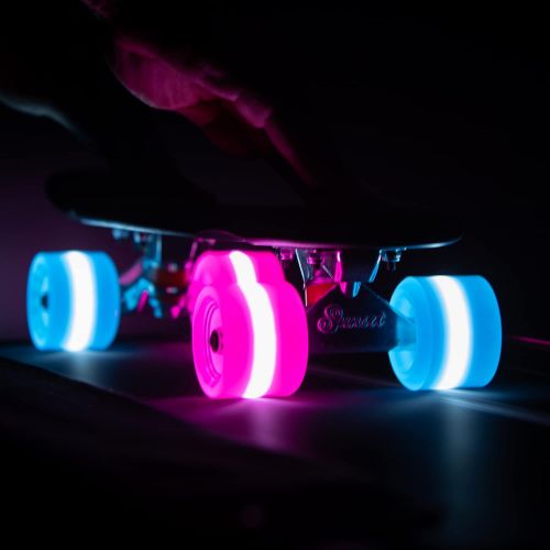  Sunset Skateboard Co. 59mm 78a Cruiser Wheels Bundle (2 Pink, 2 Aqua) with ABEC-7 Carbon Steel Bearings for Glow-in-The-Dark, All Ages & Skill Levels Skating Fun with No Batteries