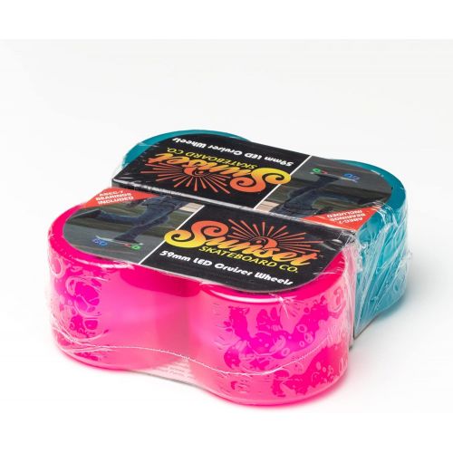  Sunset Skateboard Co. 59mm 78a Cruiser Wheels Bundle (2 Pink, 2 Aqua) with ABEC-7 Carbon Steel Bearings for Glow-in-The-Dark, All Ages & Skill Levels Skating Fun with No Batteries