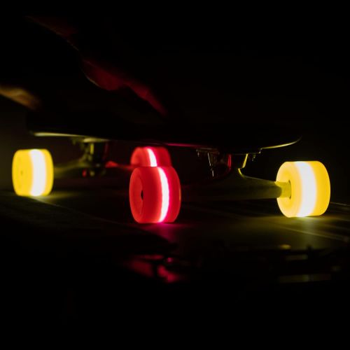  Sunset Skateboard Co. 65mm 78a LED Longboard Wheels Bundle (2 Red, 2 Yellow) with ABEC-7 Carbon Steel Bearings for Glow-in-The-Dark, All Ages & Skill Levels Skating Fun with No Bat