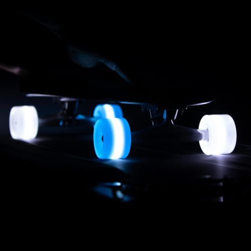  Sunset Skateboard Co. 65mm 78a LED Longboard Wheels Bundle (2 Aqua, 2 White) with ABEC-7 Carbon Steel Bearings for Glow-in-The-Dark, All Ages & Skill Levels Skating Fun with No Bat