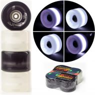 Sunset Skateboard Co. 65mm 78a LED Longboard Wheels Bundle (2 Smoke, 2 White) with ABEC-7 Carbon Steel Bearings for Glow-in-The-Dark, All Ages & Skill Levels Skating Fun with No Ba