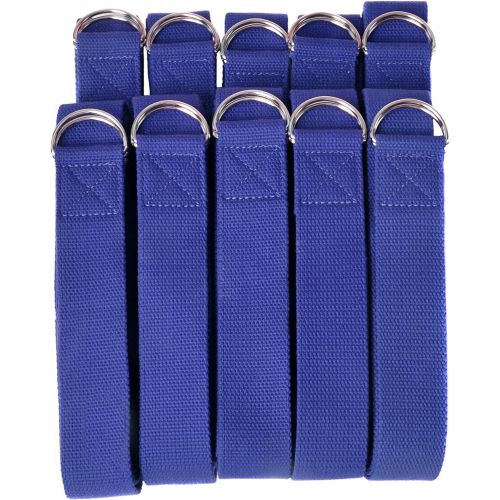  Hello Fit - 10-Pack of 6-Foot Yoga Straps - Wholesale Pricing - Adjustable D-Ring Buckle - for Stretching, Flexibility and Exercise - Durable, Thick Cotton