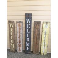 /SunshineAndSas Rustic verticle porch WELCOME sign, pallet wood, handpainted, jute wrap, welcome wood sign