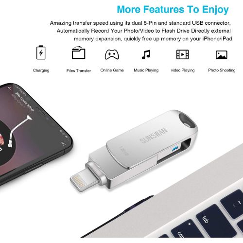  [아마존 핫딜]  [아마존핫딜]Sunswan USB Flash Drive 128GB for iPhone Photo Stick iOS Flash Drive External Storage,USB3.0 Photo Stick Mobile for iPhone Compatible Mac Android, Computer(Silver128G-02XY)