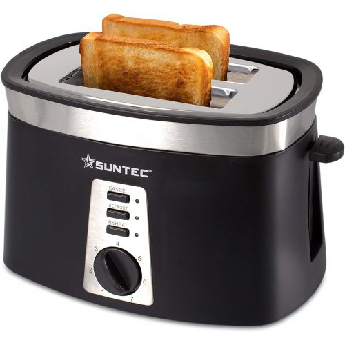  Suntec Wellness SUNTEC Toaster TOA-9028 | 2 Scheiben Toaster mit Broetchenaufsatz | Max. 770-920 Watt | Toaster mit Edelstahl-Applikationen | 2 Schlitz-Toaster in Schwarz mit Kruemelschublade | Brei