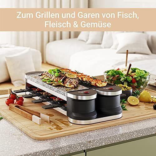  Suntec Wellness SUNTEC Raclette RAC-8069 Flex 8 metal/stone [Fuer 8 Personen, Steinplatte & Grill, 180° auf-/zuklappbar durch innovative Drehgelenkkonstruktion, max. 1400 Watt]