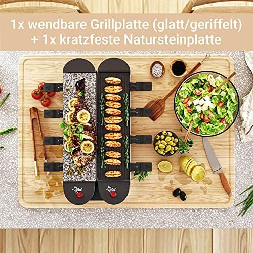  Suntec Wellness SUNTEC Raclette RAC-8069 Flex 8 metal/stone [Fuer 8 Personen, Steinplatte & Grill, 180° auf-/zuklappbar durch innovative Drehgelenkkonstruktion, max. 1400 Watt]