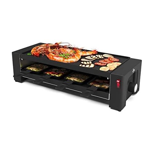  Suntec Wellness SUNTEC Pizza-Raclette-Grill RAC-8625 turbo raclette [2 in 1 fuer Pizza + Raclette dank 2 separaten Heizelementen, 8x kleine + 4x grosse Pfaennchen, doppelseitige Grillplatte (20 x 40
