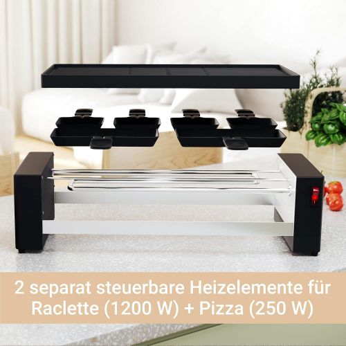  Suntec Wellness SUNTEC Pizza-Raclette-Grill RAC-8625 turbo raclette [2 in 1 fuer Pizza + Raclette dank 2 separaten Heizelementen, 8x kleine + 4x grosse Pfaennchen, doppelseitige Grillplatte (20 x 40
