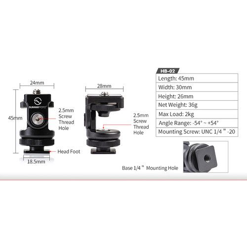  Sunwayfoto HB-02 Hot Shoe Tilt Head