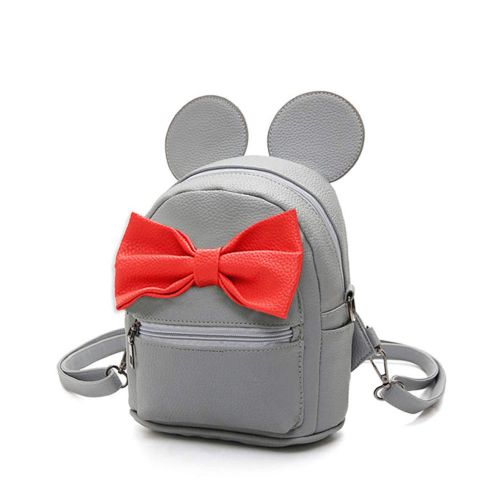  Sunwel Fashion Bag Outdoor Shopper School Bookbag Casual Shoulder Pu Tide Traveling Cute Bow Small Backpack (Grey/Red)