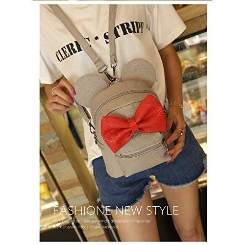  Sunwel Fashion Bag Outdoor Shopper School Bookbag Casual Shoulder Pu Tide Traveling Cute Bow Small Backpack (Grey/Red)