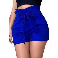 [아마존베스트]Sunyastor women pants Sunyastor Women Shorts, Summer Elastic High Waist Plus Size Sport Casual Shorts Pants Ruffle Bow Tie Shorts with Pockets