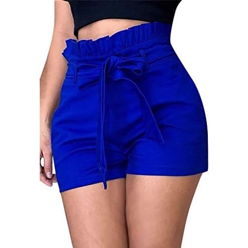  [아마존베스트]Sunyastor women pants Sunyastor Women Shorts, Summer Elastic High Waist Plus Size Sport Casual Shorts Pants Ruffle Bow Tie Shorts with Pockets