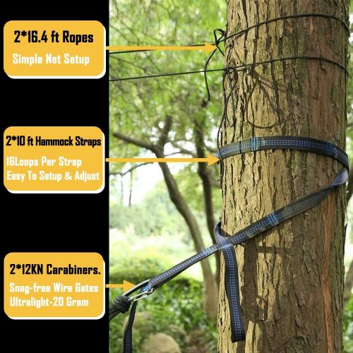  Sunyear Single & Double Camping Hammock with Mosquito/Bug Net, 10ft Hammock Tree Straps and Carabiners, Easy Assembly, Portable Parachute Nylon Hammock for Camping, Backpacking, Survival,