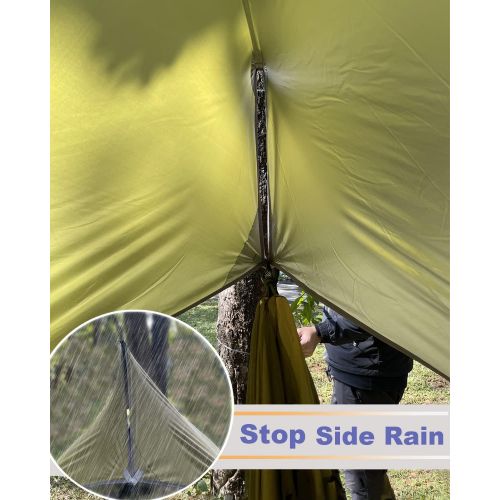  Sunyear Hammock Tent Rain Fly-Camping Hammock Outdoor Tarp-Small Door Design-Keep Side Wind Rain-Best for Backpacking Hiking Camping Survival