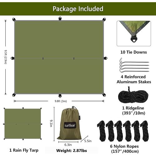  Sunyear Hammock Camping with Removable No See-Um Net and Rain Fly Tent Tarp with 32ft Long Ridgeline Against Storm, Snow,Best for Outdoor Backpacking Hiking&Survival