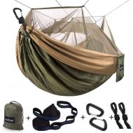 Sunyear Camping Hammock, Portable Double Hammock with Net, 2 Person Hammock Tent with 2*10ft Straps, Best for Outdoor Hiking Survival Travel