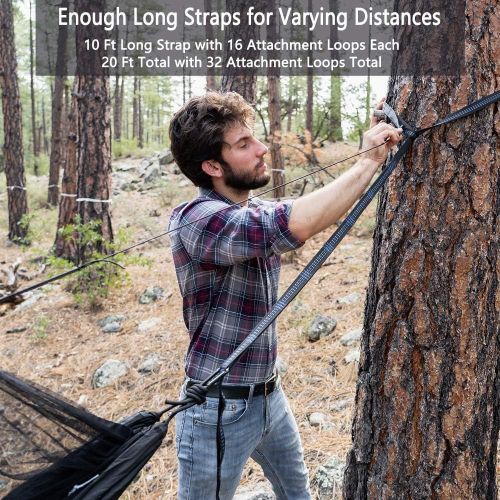  Sunyear Hammock Camping with Net/Netting, Portable Camping Hammock Double Tree Hammock Outdoor Indoor Backpacking Travel & Survival, 2 Tree Straps (16+1 Loops Each, 20Ft Total)