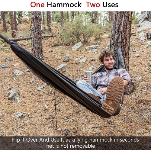  Sunyear Hammock Camping with Net/Netting, Portable Camping Hammock Double Tree Hammock Outdoor Indoor Backpacking Travel & Survival, 2 Tree Straps (16+1 Loops Each, 20Ft Total)