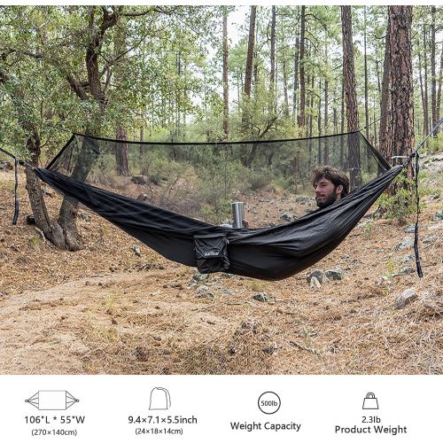  Sunyear Hammock Camping with Net/Netting, Portable Camping Hammock Double Tree Hammock Outdoor Indoor Backpacking Travel & Survival, 2 Tree Straps (16+1 Loops Each, 20Ft Total)