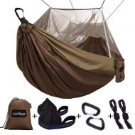 Sunyear Single & Double Camping Hammock with Mosquito/Bug Net, 10ft Hammock Tree Straps and Carabiners, Easy Assembly, Portable Parachute Nylon Hammock for Camping, Backpacking, Survival,