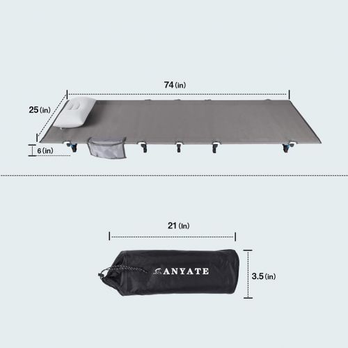  Sunyear ANYATE Camping Cot,Ultralight Camping Cot Comfortable Travel Cot Free Air Pillow Included Perfect for Office Nap, Beach Vocation and Home Lounging, Support 400 lbs