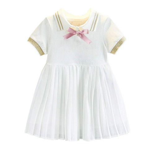  Suoxo Baby Dress Little Girl Kids Pleated Dress Turndown Collar Bow Sequin Casual Princess Dress School Style