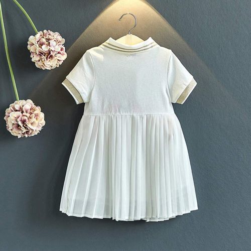  Suoxo Baby Dress Little Girl Kids Pleated Dress Turndown Collar Bow Sequin Casual Princess Dress School Style