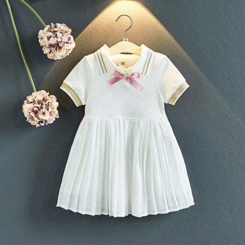  Suoxo Baby Dress Little Girl Kids Pleated Dress Turndown Collar Bow Sequin Casual Princess Dress School Style