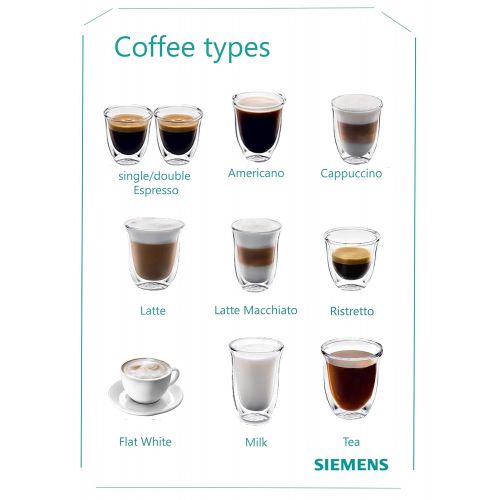  Siemens super-automatic espresso coffee machine with an adjustable grinder, double boiler, milk frother, maker for brewing espresso, cappuccino, latte, macchiato, flat white TI915M