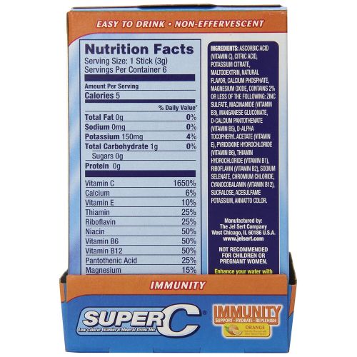  Super C Immunity Vitamin and Mineral Singles To Go Water Drink Mix - Orange Powder Sticks (12 Boxes...