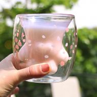 [아마존베스트]Toysdone Cat Claw Cup Pink Cherry Printing Cat Paw Mug Cute Cat Foot Shape Transparent Double Wall Coffee Cups Insulated Thermo Milk Tea Juice Wine Whiskey Water Glass Cup 6oz