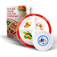 Super Healthy Kids MyPlate Divided Kids Portion Plate Plus Dairy Bowl and Elementary Lesson Plan Teaching Tool