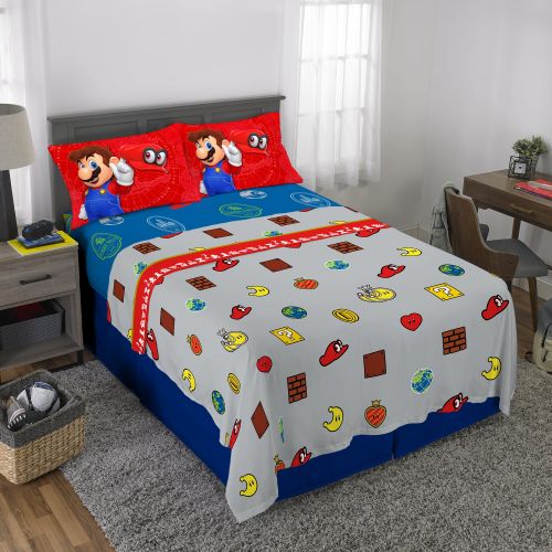 슈퍼마리오 Nintendo Super Mario Odyssey Fun Kids Bedding Sheet Set, Full