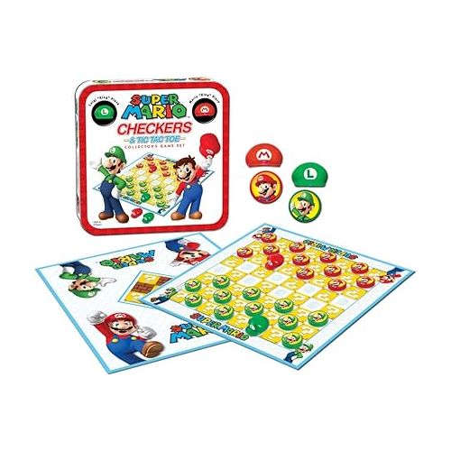 슈퍼마리오 USAOPOLY Super Mario Checkers & Tic-Tac-Toe Collector's Game Set | Featuring Super Mario Bros - Mario & Luigi | Collectible Checkers and TicTacToe Perfect for Mario Fans