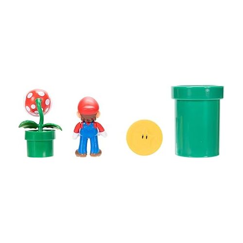 슈퍼마리오 Nintendo Super Mario Soda Jungle Diorama Includes 3 Figures and 2 Accessories: 2.5-Inch Mario, Wiggler, Piranha Plant, Warp Pipe, Coin. Ages 3+ (Officially Licensed)