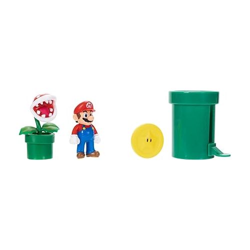 슈퍼마리오 Nintendo Super Mario Soda Jungle Diorama Includes 3 Figures and 2 Accessories: 2.5-Inch Mario, Wiggler, Piranha Plant, Warp Pipe, Coin. Ages 3+ (Officially Licensed)