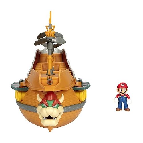 슈퍼마리오 Super Mario Deluxe Bowser's Air Ship Playset with Mario Action Figure - Authentic in-Game Sounds & Spinning Propellers