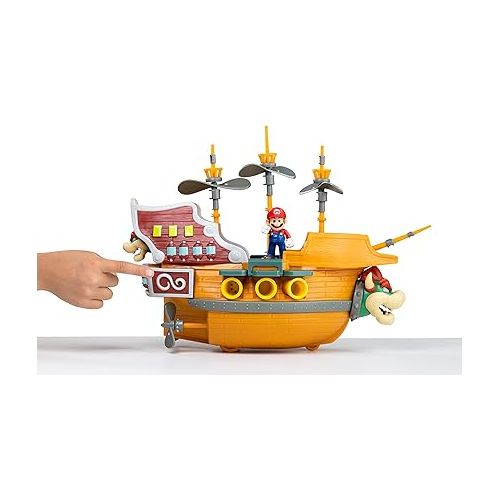 슈퍼마리오 Super Mario Deluxe Bowser's Air Ship Playset with Mario Action Figure - Authentic in-Game Sounds & Spinning Propellers